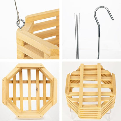 10" Wooden Orchid Basket with Hanger for Vandas & Ferns, Octagon Wood Hanging Planter for Patio, Balcony Decor, Garden Flower Pot for Indoor Outdoor Plants