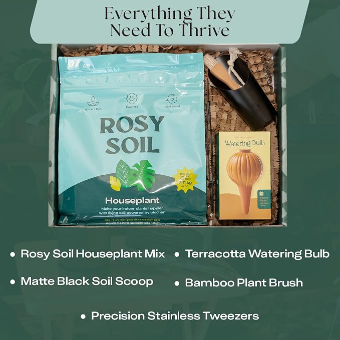 Rosy Soil Plant Parent Essentials Gift Box, Indoor Plant Kit | Gift for Plant Lovers, Gardening Tool Kit, with Peat-Free Houseplant Soil, Terracotta Watering Bulb, Soil Scoop, Plant Brush