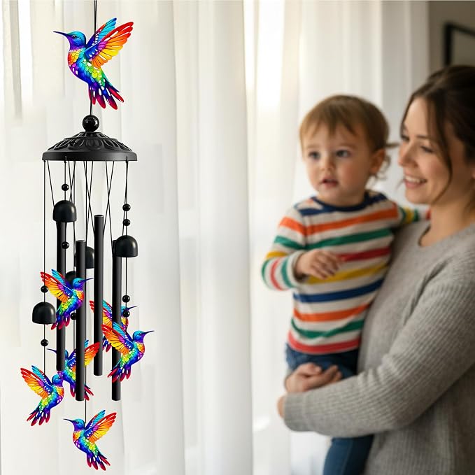 Wind Chimes for Outside, Deep Tone Memorial Windchimes for Patio Porch Balcony Garden Decor, Hummingbird Wind Chimes Housewarming Birthday Gifts for Women Grandma Sister Mother’s Day