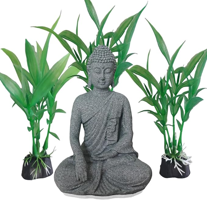 Livelyfish Asian Stone Buddha Figurines for Aquarium Zen Garden Fish Tank Statue Decorations Mini Stone Buddha Zen Garden Sculptures Decor,Gift