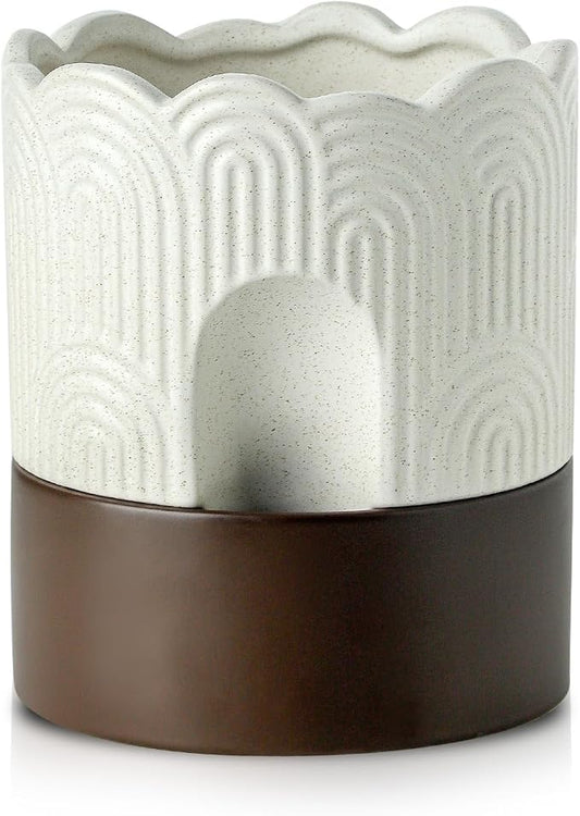 Nihow Ceramic Self Watering Pots for Indoor Plants, 6 Inch,Beige | Visible Water Level Fill Port,Planter with Cotton Wick,Water Storage Plus, Cylinder Round Flower Pot, Succulent/Herbs/Violets