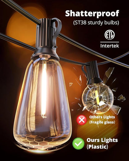 Outdoor String Lights 120FT, Outdoor Party Light with 58 Edison Lights Bulb | Patio Lights Outdoor Waterproof, LED Outside Hanging Light Connectable for Backyard, Porch, Garden, yard, Bistro, 2700K