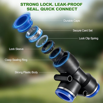 40PCS 5/16" Drip Irrigation Fittings, Quick Connect Drip System Parts | Drip Irrigation Connector Kits, Straight, Tee, Elbow, Cross Connectors, Valves and End Caps, DIY Garden Sprinkler System