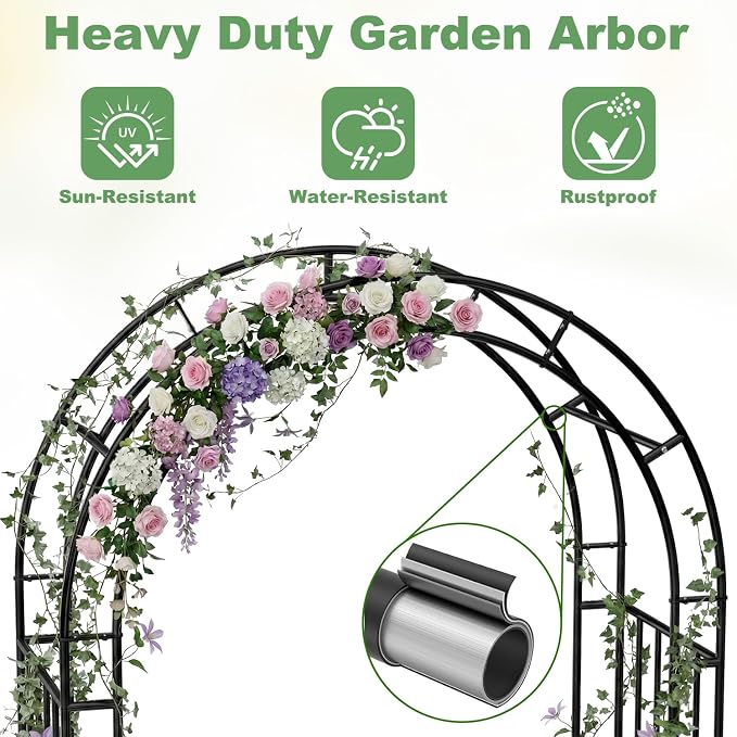7ft Garden Arbor - Metal Garden Arch Trellis for Climbing Plants, Wide Sturdy Trellis Outdoor, Garden Arbor with Gate, Ideal for Weddings, Halloween, Christmas & Outdoor Decorations