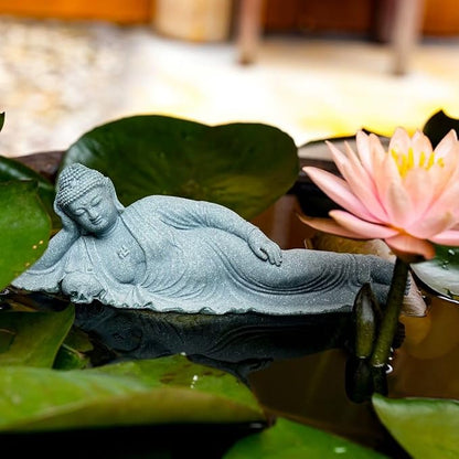 livelyfish Sleeping Buddha Statue Sandstone Buddha Figurine Zen Buddhism Sculpture for Aquarium Fish Tank Garden Home Decor (L)
