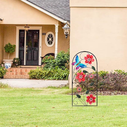 YEAHOME 33 Inch Decorative Garden Stakes, Outdoor Garden Decor Metal Flower Butterflies Spring Gardening Decor Art Yard Signs, Outdoor Decorations for Patio Outside Yard Lawn