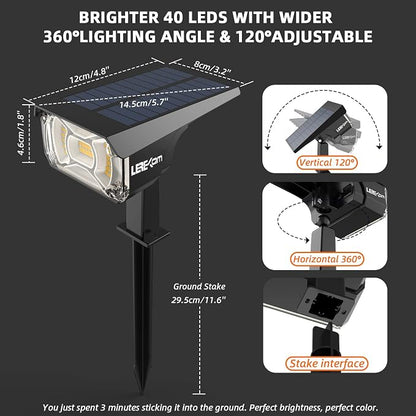 LEREKAM Solar Spot Lights Outdoor Landscape Lights, IP65 Outdoor Waterproof Spotlights, 40 LED's Outdoor Solar Lights for Yard Palm Trees Driveway Patio Pool 10 Pack