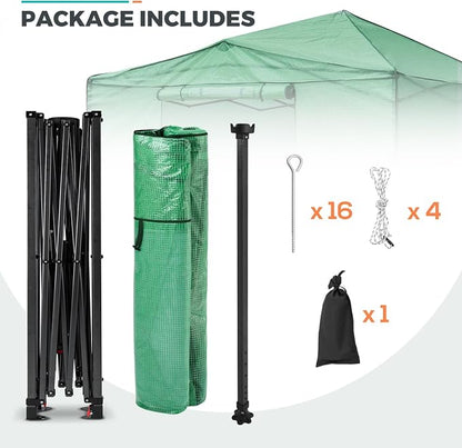 EAGLE PEAK 12x8 Portable Walk in Greenhouse, Pop Up Indoor Outdoor Greenhouse, Green House Kit with Zippered Roll-Up Doors, Windows + Support Pole, PE Cover, Clear/Green
