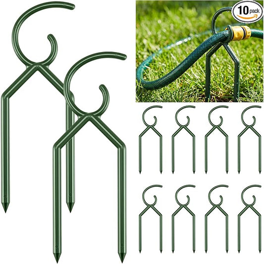 Taiyin 10 Pcs 3/4 Inches Garden Hose Guide Stakes Holder Garden Hose Green Holder Spike for Outside Yard Lawn Flower Beds Irrigation Sprinkler Protect Plant