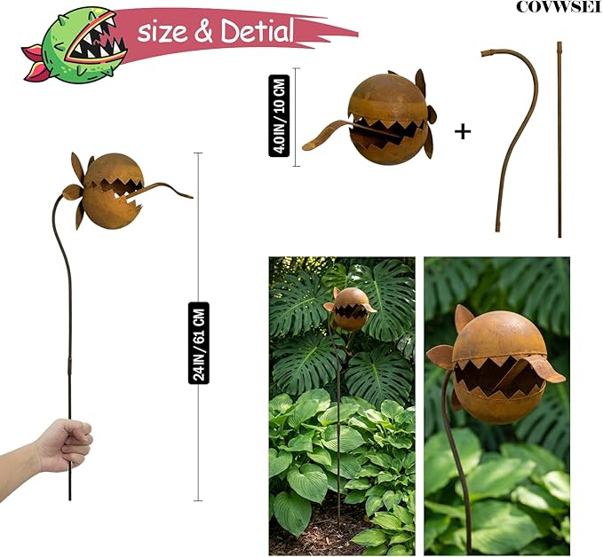 Garden Decor for Outside - Metal Venus Flytrap Garden Stakes Decorative, 24 Inch Metal Carnivorous Plants for Outdoors, Yard Art Garden Decorations for Outdoor Lawn Porch Pathway