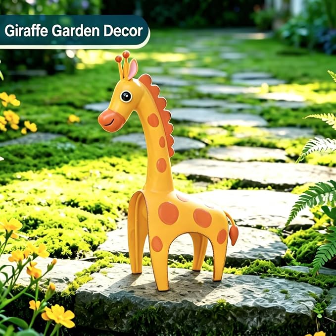 Metal Giraffe Garden Outdoor Decor or Indoor Shelf Home Decor | Outdoor Yard Decor for Patio, Flower Bed or Indoor Shelf, Whimsical Bright Yellow Home Decor Gift