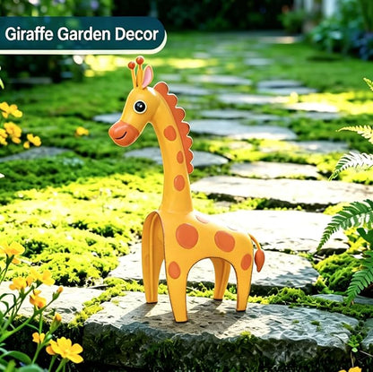 Metal Giraffe Garden Outdoor Decor or Indoor Shelf Home Decor | Outdoor Yard Decor for Patio, Flower Bed or Indoor Shelf, Whimsical Bright Yellow Home Decor Gift