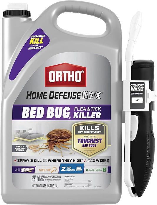 Ortho Home Defense Max Bed Bug, Flea and Tick Killer with Comfort Wand - Ready To Use Insect Spray for Home, Kills Bed Bug Eggs, Fleas & Ticks, 1 gal.