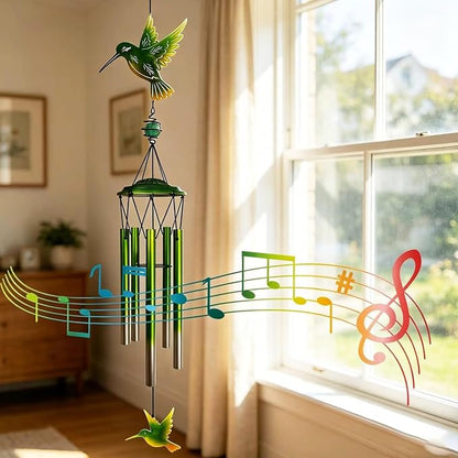Hummingbird Wind Chimes, Outdoor Metal Wind Chimes Decor for Outside/Indoors, Home, Lawn, Porch, Patio, Gifts,Garden,Yard Decoration (Green Hummingbird)