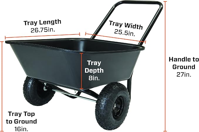 Garden Star 70019 Garden Barrow Dual-Wheel Residential Wheelbarrow Garden Cart