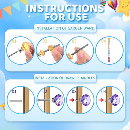 AIPRIDY DIY Crystal Beaded Fairy Wand Garden Stakes Kit, Colorful Decorative Wands with Assembly Guide, 12 or 10 Inch Threaded Rods,Outdoor Garden Decoration Set (208, Six Color)