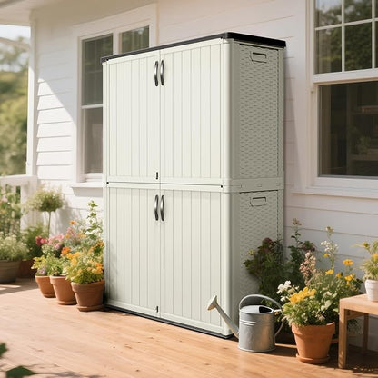 Greesum Outdoor Storage Shed Without Divider, 50 cu.ft Outdoor Waterproof Storage Cabinet for Garden Tools, Garbage Cans, Pool Storage, Beige