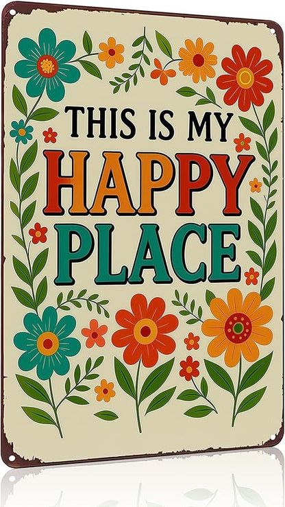 Funnysign Garden Gifts This Is My Happy Place Vintage Tin Sign for Home Garden Greenhouse Patio Yard Decor 8 X 12 Inch(3981)