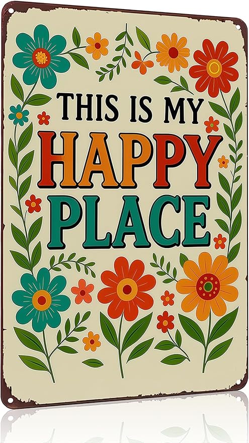 Funnysign Garden Gifts This Is My Happy Place Vintage Tin Sign for Home Garden Greenhouse Patio Yard Decor 8 X 12 Inch(3981)