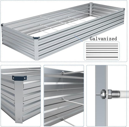 2PCS 10x3x1ft Galvanized Raised Garden Bed Kit,Gardening Planter Box | Outdoor Elevated Metal Planter Box For Vegetables, Flowers, Herbs, Anti-Rust Galvanized Steel, Open Drainage, Sturdy (Silver)