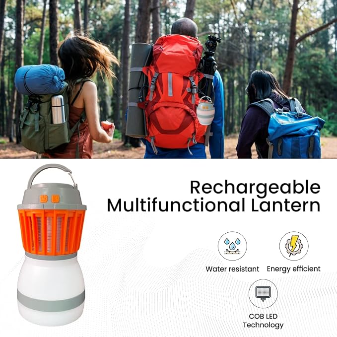 (GG-ZAPPY) Zappy Rechargeable Lantern with Built in Bug Zapper, USB Rechargeable Lantern, 330 Lumens, Orange