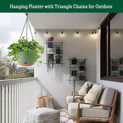 Koalaime Hanging Planter Self Watering 10 Inch, 2 Pack Indoor Outdoor Hanging Baskets, Hanging Flower Pots with Drainage Hole & 2 Kinds of Plant Hangers for Garden Home Decor(Green)…