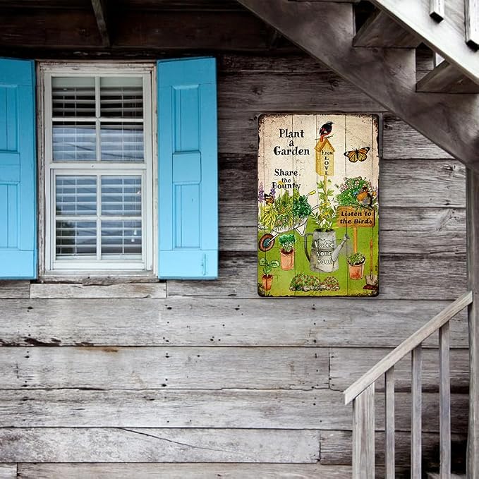 Retro Garden Metal Signs Outdoor Decor Plant A Garden Sign Gardening Gifts For Women Funny Courtyard Art Wall Decor Rustic Fence Decoration 8x12 Inch