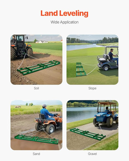 VEVOR Drag Harrow, 8 ft Heavy Duty Tow Behind Drag Harrow with Adjustable Bars & 72 in Chain, Driveway Grader Landscape Rake for ATV, UTV, Tractor, Mower Tow Behind Yard Lawn Leveling Tool