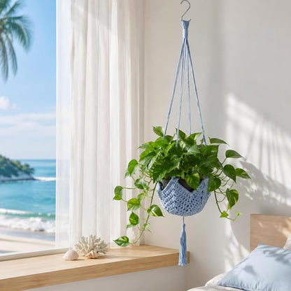 Shappy 1 Pack Boho Macrame Plant Hanger, Large Hanging Planter Plant Holder Pot Hanger Hanging Basket Wall Planters, Plants Lover Gift for Indoor Garden (Classic,Light Blue)