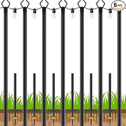 AHRLHR 7 Pack String Light Poles,Poles for Outdoor String lights10 Ft Metal Poles with Fork for Outdoor String Lights,Outdoor Light Poles with Fork,Patio,Deck,Backyard