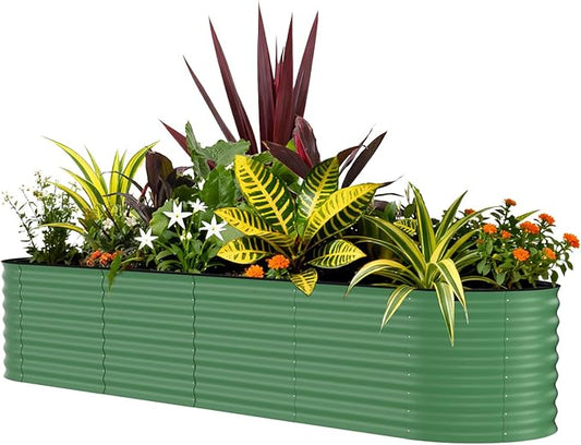 Garvee 8x2x1.5ft Galvanized Raised Garden Bed, Oval Metal Planter Box with Anti-Cut Safety Edges, 179 Gallons Rust-Resistant Deep Root Planter for Outdoor Vegetables, Flowers, Herbs, Green