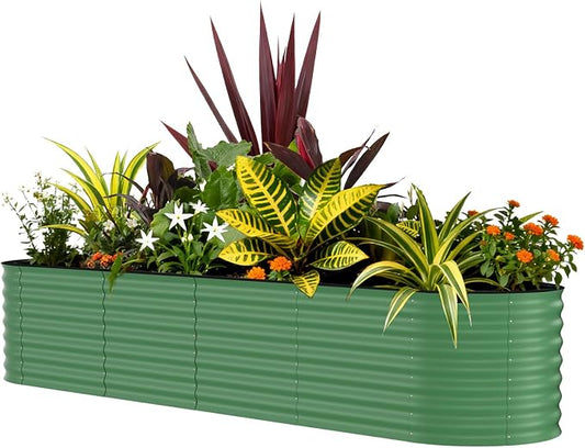 GarveeLife 8x2x2 ft Galvanized Raised Garden Bed - 24“ Tall Metal Planter Box for Vegetables, Flowers, Herbs, Rust-Resistant Outdoor Garden Box, Easy Assembly Raised Beds for Gardening, Green