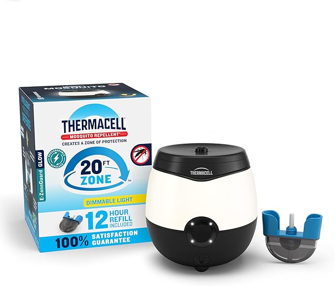 Thermacell E-ZoneGuard Glow Rechargeable Mosquito Repeller + Lantern with 20-Foot Zone of Scientifically Proven Outdoor Protection; 9-Hr Battery; 12-Hr Refill; Bug Spray Alternative; DEET-Free | 20-Foot Zone Protection, 9-Hr Battery, 12-Hr Refill, DEET...