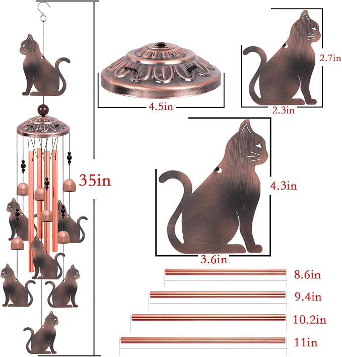 Outdoor Cat Wind Chimes, Gifts for Mom & Grandma & Family, Music Wind Catcher, Mobile Wind Bells, Memorial WindChimes, Blessing Windchime for Garden/Home/Balcony/Lawn/Yard/Indoor/Outside Decoration