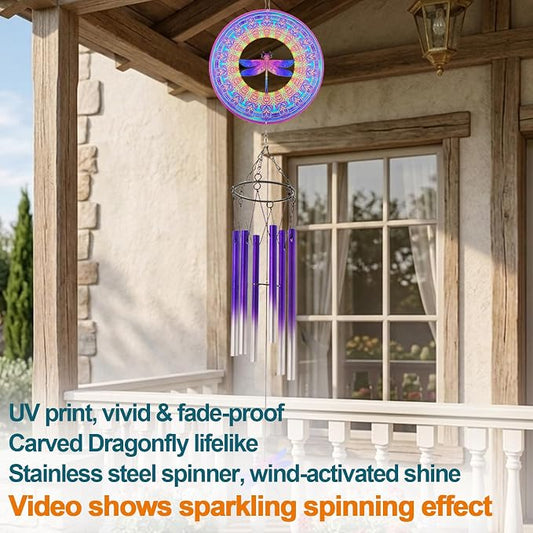 Wind Chimes with Dragonfly Wind Spinner, Gifts for Men, Women, Retirement, Teacher, Parents - Outdoor Hanging Decor Clearance for Garden, Patio, Backyard Or Porch
