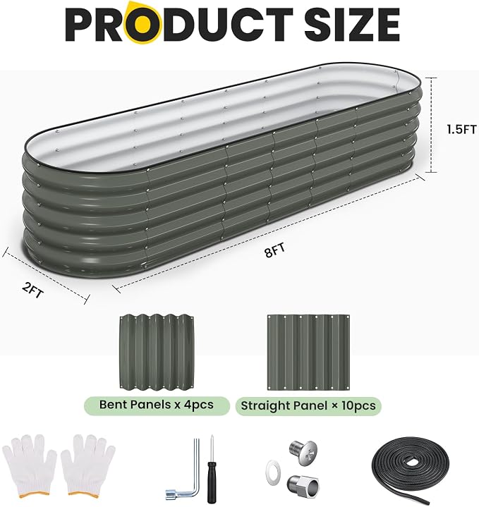 Pattiumo Galvanized Raised Garden Bed 8x2x1.5 FT, Oval Metal Raised Garden Bed Outdoor Planter Box with Open Bottom, Rust-Resistant Steel Garden Bed for Vegetables Herbs Flowers, Easy Assembly