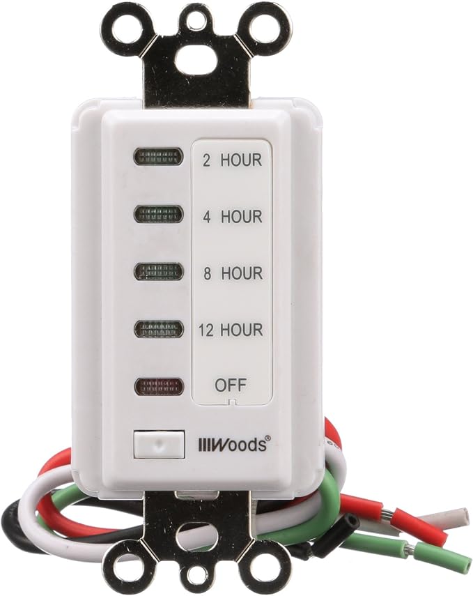 Southwire Woods In-Wall 12-Hour Digital Countdown Timer - Automatic Shut-Off Timer - LED Compatible Timekeeper - Energy-Efficient Wall-Mounted Timer - White