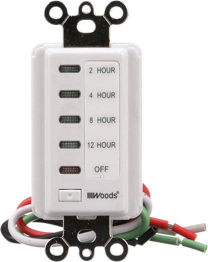 Southwire Woods In-Wall 12-Hour Digital Countdown Timer - Automatic Shut-Off Timer - LED Compatible Timekeeper - Energy-Efficient Wall-Mounted Timer - White