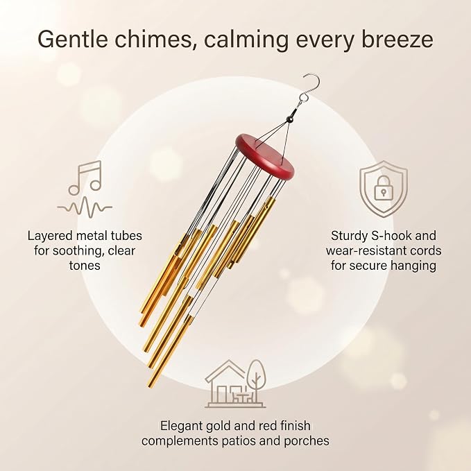 Outdoor Wind Chimes for Outside with 12 Aluminum Tubes for Garden Patio Balcony and Home Decor (Golden)