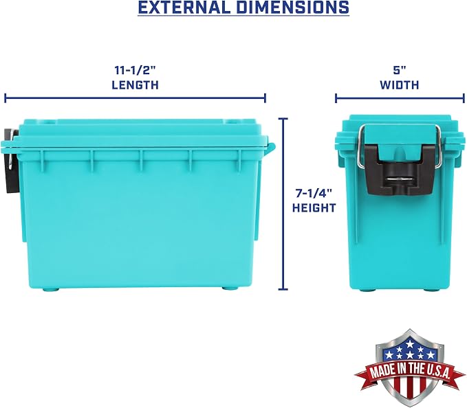 Sheffield 12633 Ammo Storage Box, Stackable .30 Cal Field Boxes, Water and Dust Resistant, Lockable Storage Box with Handle, Secures Hunting Gear, Supplies, and Bullets, Made in USA, Teal,(Pack of 6)