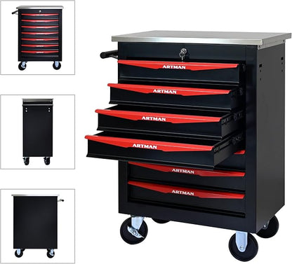 KEIKI 7 Drawers Tool Cart on Wheels,Multifunctional Rolling Tool Chest Tool Storage,Drawers Rolling Tool Trolley Organizer Tool Case for Garage, Warehouse, Workshop, Repair Shop (Black)