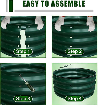 GrowHaus 2x2x1FT Galvanized Raised Garden Bed, Planter Boxes Outdoor Round Metal Garden Beds for Planting Vegetables Flowers Herbs 2 Pack Dark Green