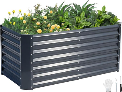 4x2x1.86ft Raised Garden Bed - Galvanized Deep Root Planter Boxes Outdoor with Wing Nuts and Safety Edges for Gardening Vegetables, Flowers, Herbs, Succulents - Gray