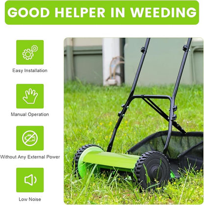 Manual Reel Push Mower, Push Lawn Mowers Manual with Grass Catcher, Push Reel Lawn Mower 12 Inch 5-Blade, Adjustable Cutting Height