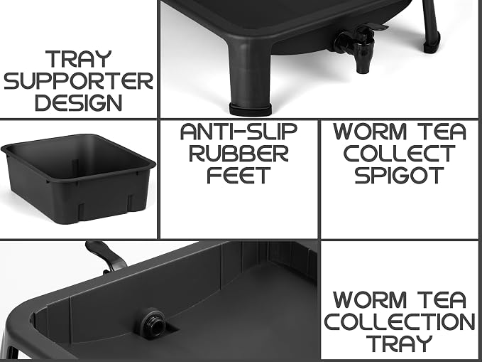 Blütezeit 3-Tray Worm Composter, 32QT Worm Farm with Compost Worms Starter Kit for Indoor & Outdoor Vermicomposting, Worm Bin for Recycling Food Waste (Black)