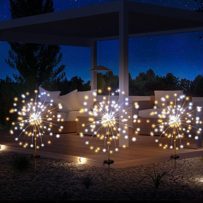 JJGoo Solar Firework Lights, 2 Pack 120 LEDs 2 Lighting Modes Solar Garden Lights Outdoor Waterproof for Yard Patio Walkway Pathway Party Wedding Christmas Decorative - Mixed Color