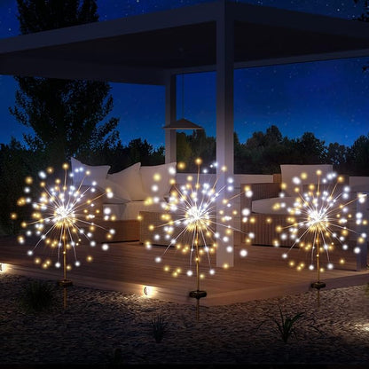 JJGoo Solar Firework Lights, 2 Pack 120 LEDs 2 Lighting Modes Solar Garden Lights Outdoor Waterproof for Yard Patio Walkway Pathway Party Wedding Christmas Decorative - Mixed Color