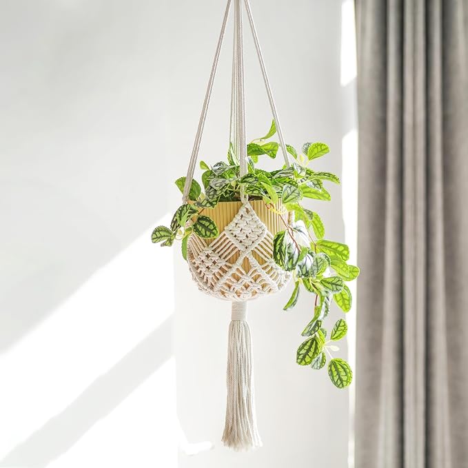 4 Pack Macrame Plant Hangers Indoor Up to 10 inch Pot, Boho Hanging Planters, Plant Holder with 8Pcs Stainless Steel Hooks