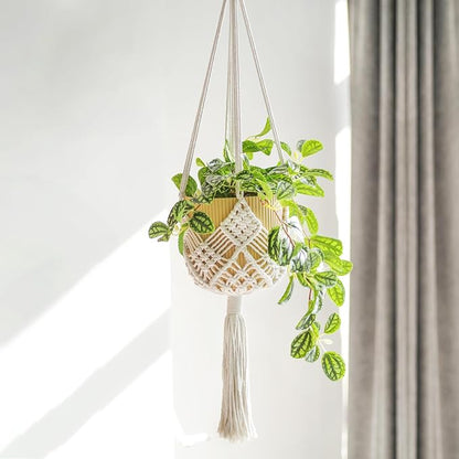 4 Pack Macrame Plant Hangers Indoor Up to 10 inch Pot, Boho Hanging Planters, Plant Holder with 8Pcs Stainless Steel Hooks