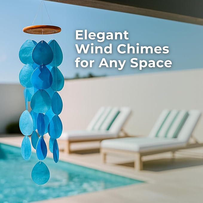 Solange & Frances Blue Wind Chimes for Outside. Capiz Shell Wind Chime Unique House Decor and Patio Decor. Birthday Gifts for Women, Gifts for Women Who Have Everything